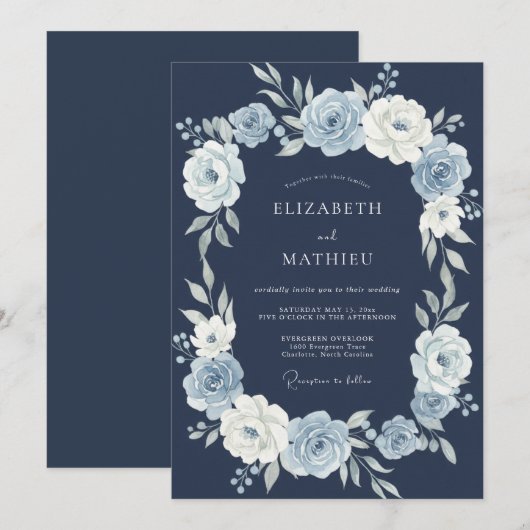 Navy Blue Solstice Wedding 招待状 (正面/裏面)