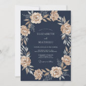 Navy Blue Sophisticated Botanical Wedding 招待状 (正面)