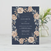 Navy Blue Sophisticated Botanical Wedding 招待状 (スタンド正面)