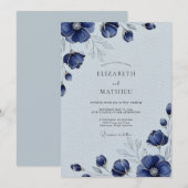 Navy Blue Sophisticated Winter Wedding 招待状 (正面/裏面)