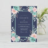 Navy Blue Splendid Floral Wedding 招待状 (スタンド正面)