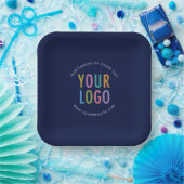 Navy Blue Square Paper Plates Custom Logo Branded ペーパープレート (パーティー)