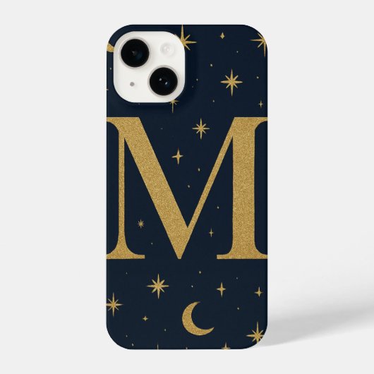 ✨ Navy Blue Starry Phone Case with Bold M Letter – iPhoneケース (裏面)