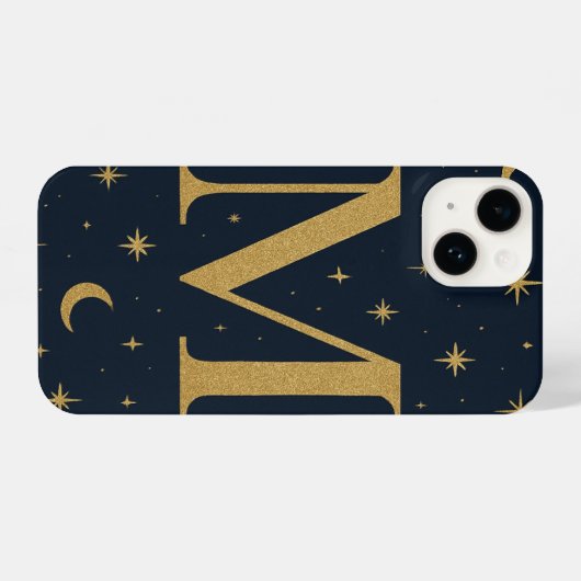 ✨ Navy Blue Starry Phone Case with Bold M Letter – iPhoneケース (裏面横)