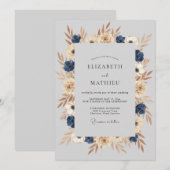 Navy Blue Stately Autumnal Wedding 招待状 (正面/裏面)