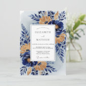 Navy Blue Stately Botanical Wedding 招待状 (スタンド正面)