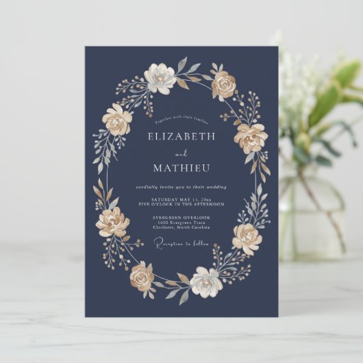 Navy Blue Stately Evening Wedding 招待状 (スタンド正面)