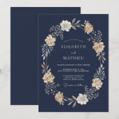 Navy Blue Stately Evening Wedding 招待状 (正面/裏面)