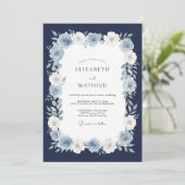 Navy Blue Stately Floral Wedding 招待状 (スタンド正面)