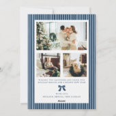 Navy Blue Stripe Bow Christmas Photo Holiday Card シーズンカード (裏面)