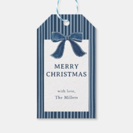 Navy Blue Stripe Bow Holiday Christmas Gift Tags  ギフトタグ