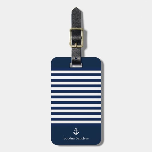 Navy Blue Striped Nautical Pattern ラゲッジタグ (正面縦)