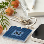 Navy Blue Stripes Acrylic Keychain Capital Initial キーホルダー (正面右)