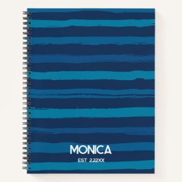 Navy Blue &  Stripes Personalized Names ノートブック