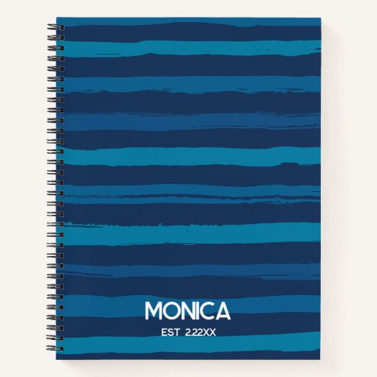Navy Blue & Stripes Personalized Names ノートブック (正面)