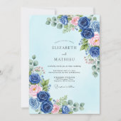 Navy Blue Sublime Botanical Spring Wedding 招待状 (正面)