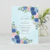 Navy Blue Sublime Botanical Spring Wedding 招待状 (スタンド正面)