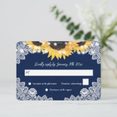 Navy Blue Sunflower Burlap Floral Lace Wedding 出欠カード (スタンド正面)