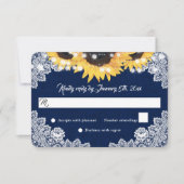 Navy Blue Sunflower Burlap Floral Lace Wedding 出欠カード (正面)