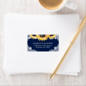 Navy Blue Sunflower Burlap Lace Address Labels ラベル (インサイチュ)