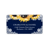 Navy Blue Sunflower Burlap Lace Address Labels ラベル (正面)