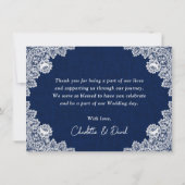 Navy Blue Sunflower Burlap String Lights Wedding サンキューカード (裏面)
