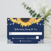 Navy Blue Sunflower Burlap String Lights Wedding 出欠カード (スタンド正面)