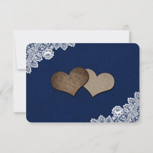 Navy Blue Sunflower Burlap String Lights Wedding 出欠カード (裏面)