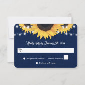 Navy Blue Sunflower Burlap String Lights Wedding 出欠カード (正面)