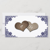 Navy Blue Sunflower Floral Lace Photo Wedding サンキューカード (裏面)