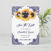 Navy Blue Sunflower Floral Lace Rustic Wedding セーブザデート (スタンド正面)