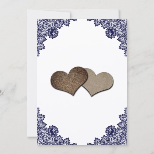 Navy Blue Sunflower Floral Lace Rustic Wedding 招待状 (裏面)