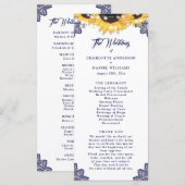 Navy Blue Sunflower Floral Lace Wedding Program プログラム (正面/裏面)