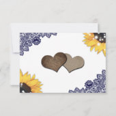 Navy Blue Sunflower Lace Burlap Hearts Wedding 出欠カード (裏面)