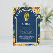 Navy Blue Sunflower Mason Jar Arch Wedding Details エンクロージャーカード (スタンド正面)