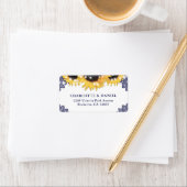 Navy Blue Sunflower Rustic Wedding Address Labels ラベル (インサイチュ)