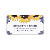 Navy Blue Sunflower Rustic Wedding Address Labels ラベル (正面)
