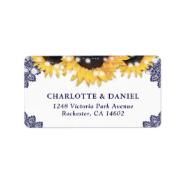 Navy Blue Sunflower Rustic Wedding Address Labels ラベル