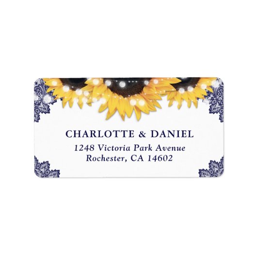 Navy Blue Sunflower Rustic Wedding Address Labels ラベル (正面)
