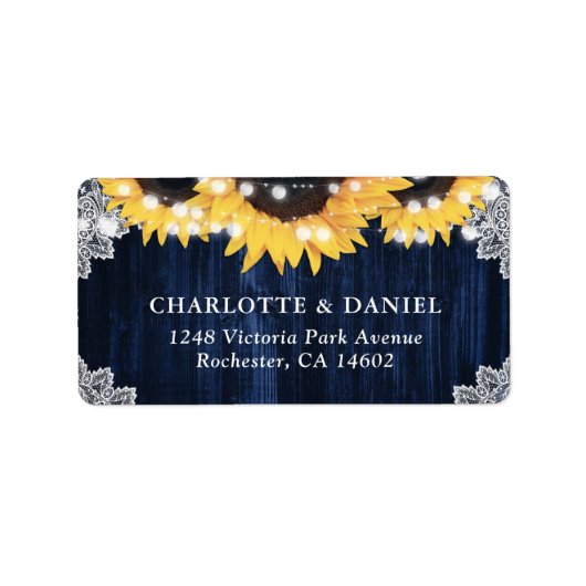Navy Blue Sunflower Rustic Wedding Address Labels ラベル (正面)