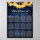Navy Blue Sunflower Rustic Wood Seating Chart 12 ポスター (正面)