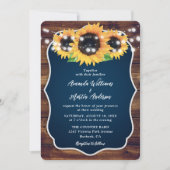 Navy Blue Sunflower Rustic Wood Wedding 招待状 (正面)