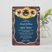 Navy Blue Sunflower Rustic Wood Wedding 招待状 (スタンド正面)