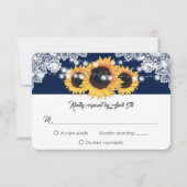 Navy Blue Sunflower String Lights Burlap Wedding 出欠カード (正面)