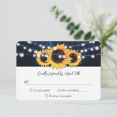 Navy Blue Sunflower String Lights Wood Wedding 出欠カード (スタンド正面)