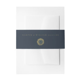 Navy blue sunflower wedding Invitation Belly Band 招待状ベリーバンド