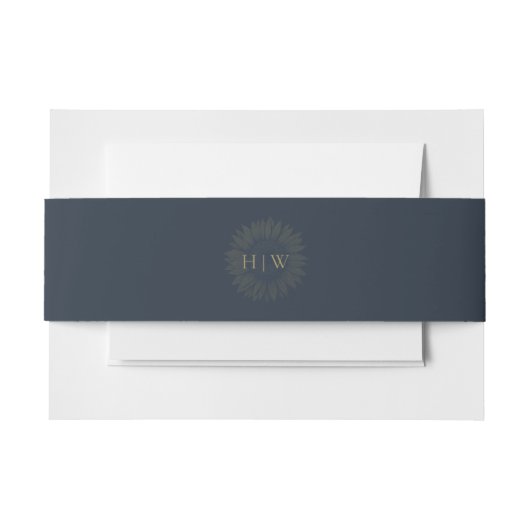 Navy blue sunflower wedding monogram 招待状ベリーバンド (正面例)