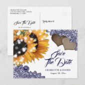 Navy Blue Sunflower Wedding Save The Date Postcard 案内ポストカード (正面/裏面)