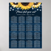 Navy Blue Sunflower Wedding Seating Chart 16 ポスター (正面)