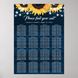 Navy Blue Sunflower Wedding Seating Chart 16 ポスター